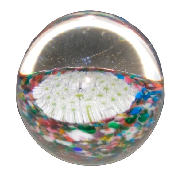 Murano Millefiori Daisy Glass Paperweight 5-1/2" Vintage Italy Handmade Floral A - Picture 3 of 7